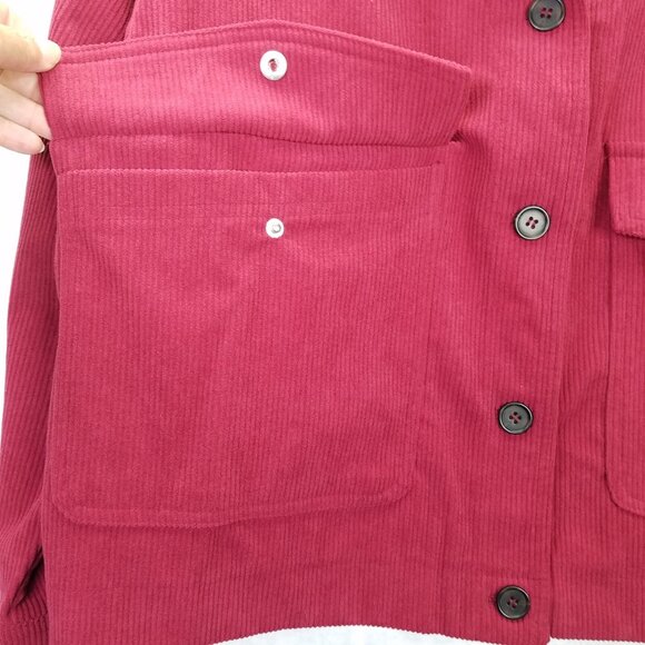 Avec Les Filles Cropped Corduroy Jacket Women XL Shacket Raspberry Red Button Up - Picture 3 of 16